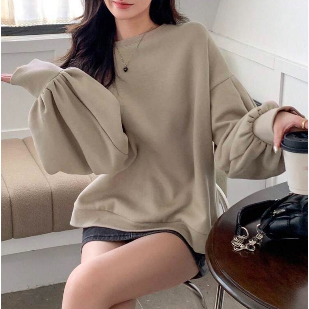 Puff Sleeve Oversized Crew Neck Pullover Sweater … - image 7